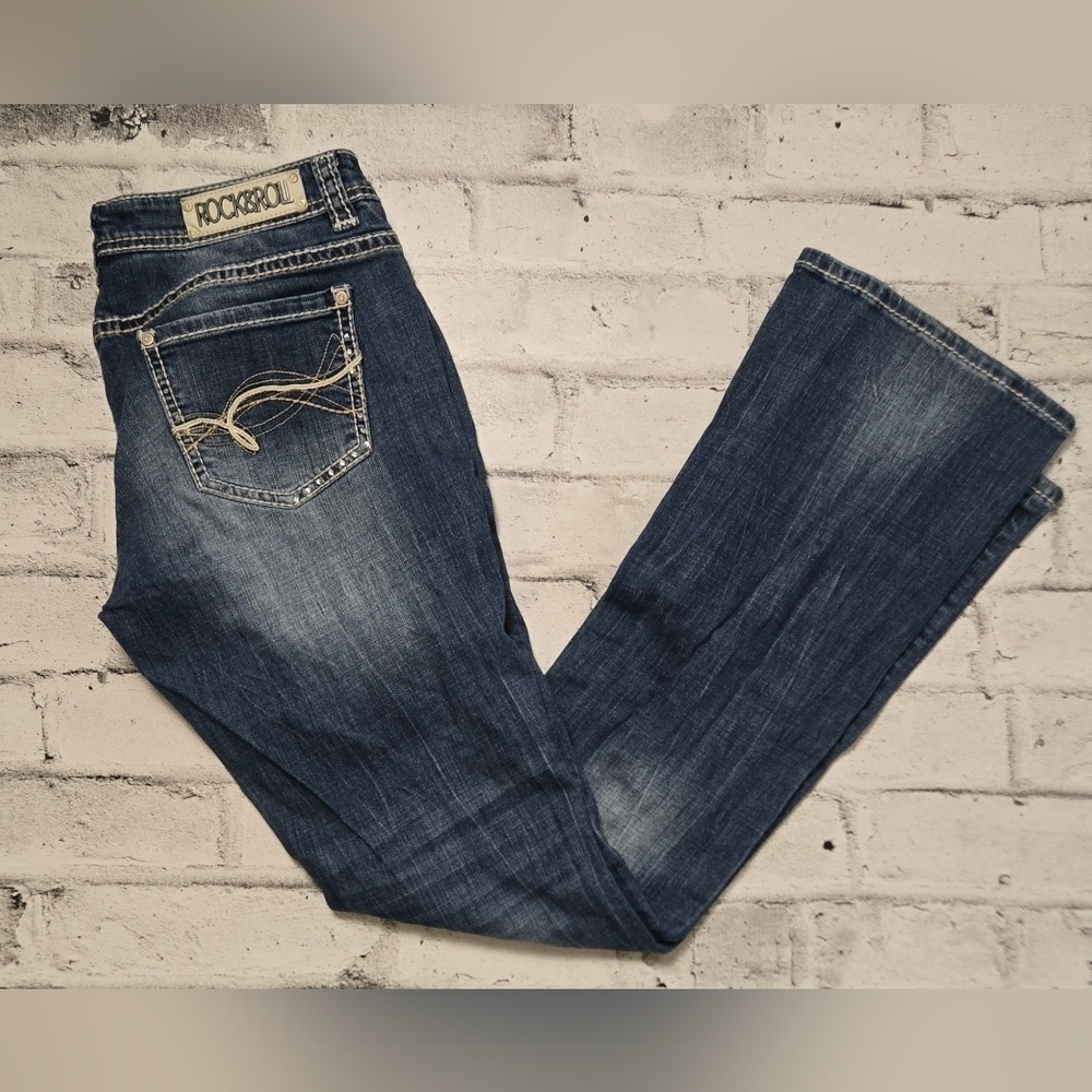 Rock & Roll Cowgirl Rival Bootcut Jeans Womens 33x36 Low Rise Western Denim
